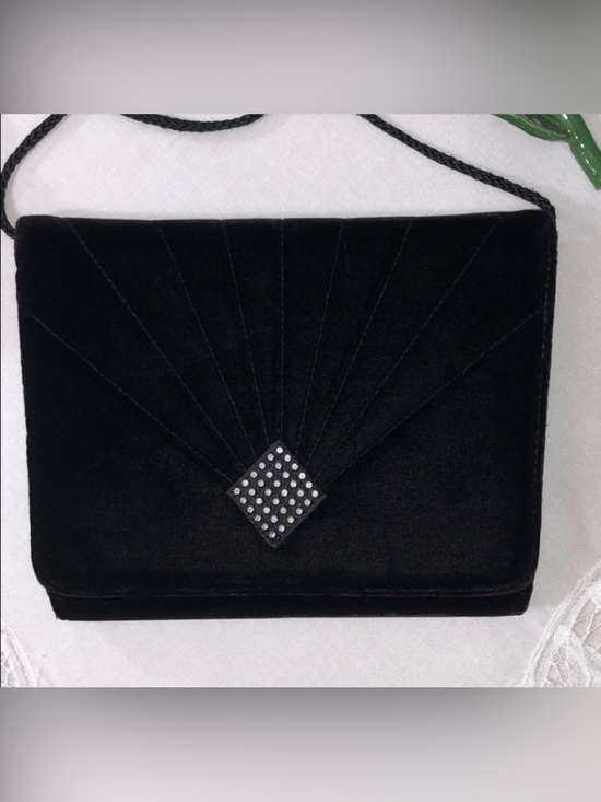 Carolyne Barton Night Handbags - Vintage CAROLYNE BARTON NIGHT Black Velvet & Rhinestone Bag Clutch Purse